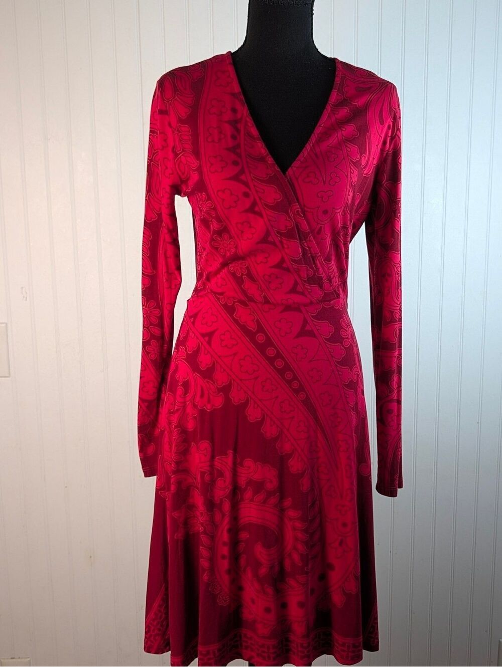 Desigual Red Paisley Marlene Faux Wrap Long Sleeve Dress Medium